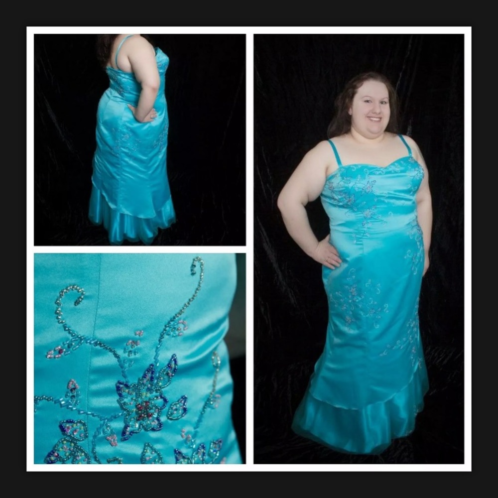 Strapless Turquoise Fit and Flare Formal